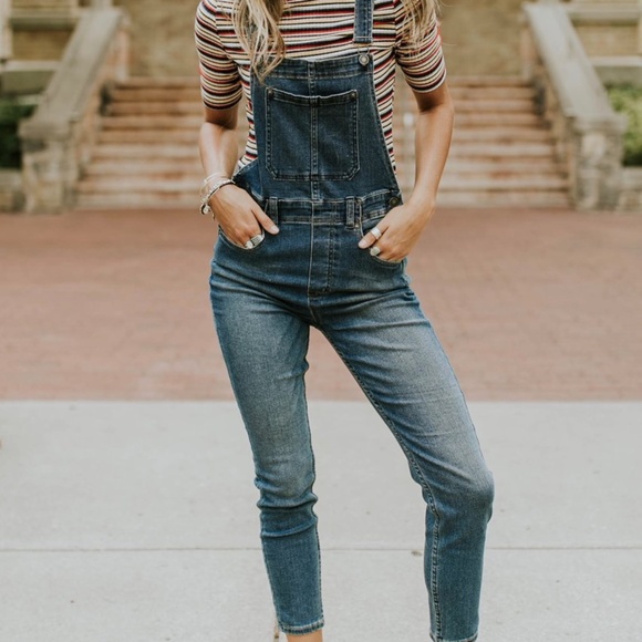 free people slim ankle overalls